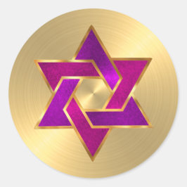 Adesivo Redondo Bat Mitzvah, Estrela Púrpura Rosa de David Dourado