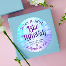 Bat Mitzvah Negrito Retro Boho Gradiente Azul Roxo