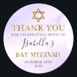 Adesivo Redondo Bat Mitzvah Pastel Purple Dourado Obrigado<br><div class="desc">Bat Mitzvah Pastel Purple Dourado Obrigado Clássico Adesivo Redondo</div>