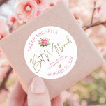 Adesivo Redondo Bat Mitzvah Pink Floral Watercolor Script Dourado<br><div class="desc">Tenha orgulho, alegria e comemore este marco do seu Bat Mitzvah favorito sempre que você usa este adesivo sofisticado e personalizado! Uma aquarela floral rosa-quente, chica, impressionante, cor-de-rosa-quente, uma tipografia falsa de folha de ouro e uma estrela de David, assim como um tipo de serifa rosa poeirento moderno sobrepõem um...</div>
