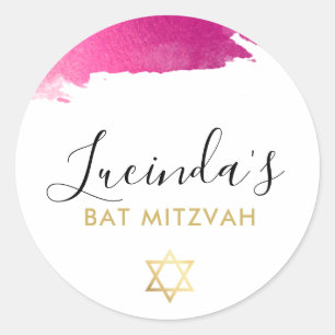 Adesivo Redondo BAT MITZVAH preto-rosa-rosa-luxo moderno luxo