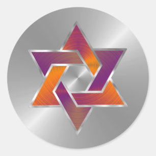 Adesivo Redondo Bat Mitzvah Púrpura Estrela Laranja de David Qualq