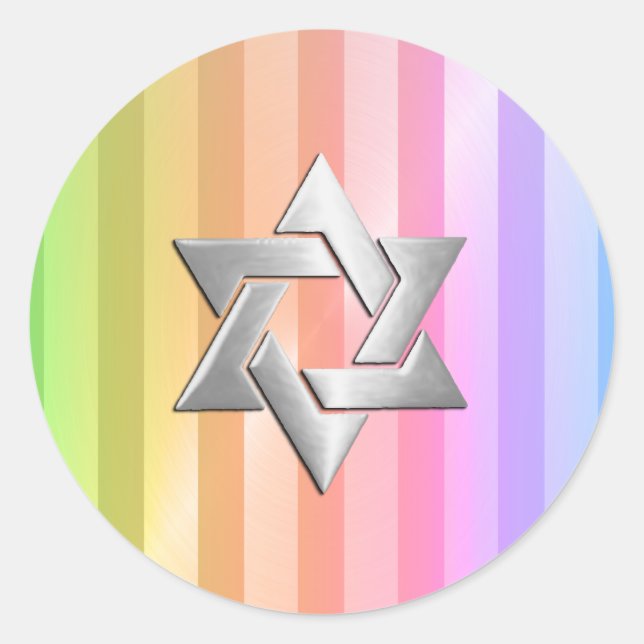 Adesivo Redondo Bat Mitzvah Rainbow Stripe Star de David (Frente)