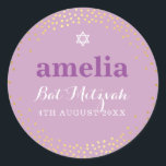 Adesivo Redondo BAT MITZVAH, roxo de confete de ouro rústico moder<br><div class="desc">pelo kat massard >> kat@simplysweetPAPERIE.com << *** NOTA - O EFEITO DO FOLHO DE OURO SHINY É UMA IMAGEM IMPRESSA *** - - - - - - - - - - - - - - - - - - - - - - - - - - - - - -...</div>