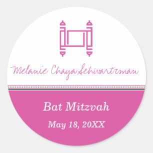 Adesivo Redondo Bat Mitzvah Torah Pink Sticker