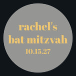 Adesivo Redondo Bat Personalizado Da Cinza Amarela De Tipografia N<br><div class="desc">Vinheta redonda clássica Bat Mitzvah,  amarela-tipografia negra e Cinza</div>