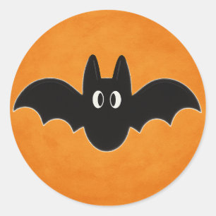 Adesivo Redondo Bat Preto no Fundo Laranja