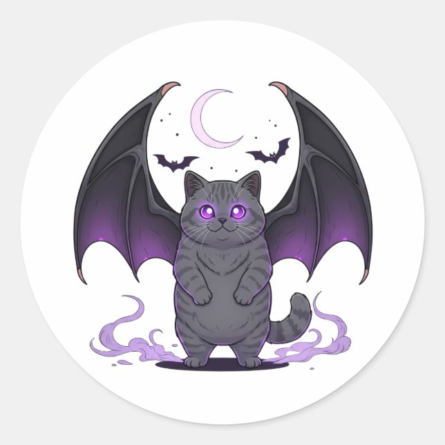 Adesivo Redondo Bat Wing Brit - Halloween britânico de gato-do-mat (Frente)