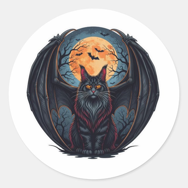Adesivo Redondo Bat Wing Coon - Halloween do Maine Coon (Frente)