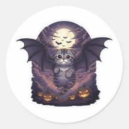 Adesivo Redondo Bat Wing Fold - Scottish Fold Bat Cat Halloween