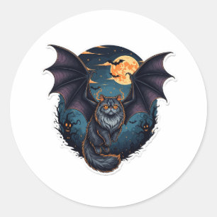 Adesivo Redondo Bat Wing Persa - Dia das Bruxas de Gato Persa