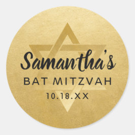 Adesivo Redondo Batalha Bar Mitzvah Estrela de Davi Nome Dourado