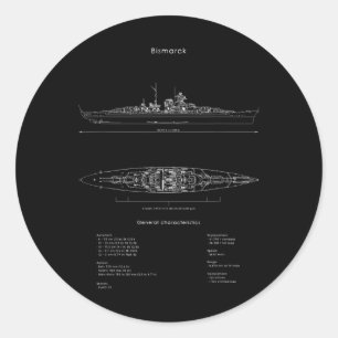 Adesivo Redondo Batalhas Ww2 do Modelo de Navio Bismarck Alemão da