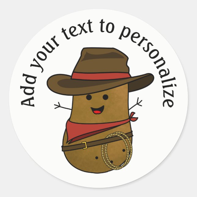 Adesivo Redondo Batata de Cowboy Personalizada (Frente)