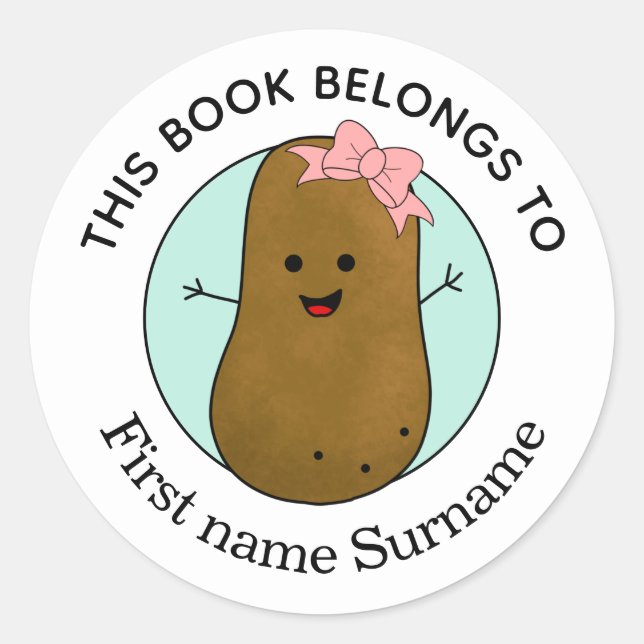 Adesivo Redondo Batata Este Livro Pertence Ao Clássico Personaliza (Frente)