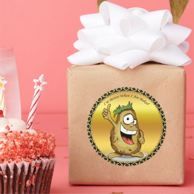 Adesivo Redondo Batata personagem de desenho animado com cabelo ve (Festa)