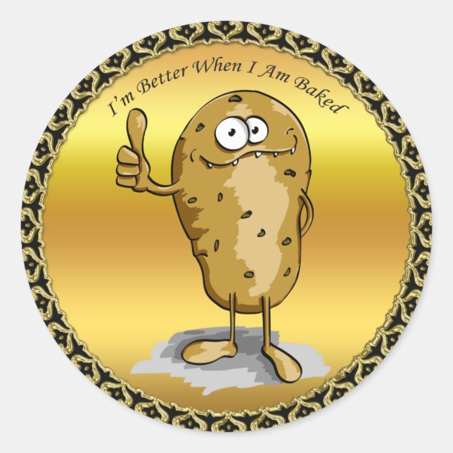 Adesivo Redondo Batata personagem de desenho animado com olhos gra (Frente)