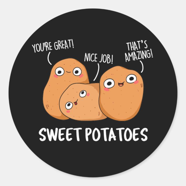 Adesivo Redondo Batatas doces Comida engraçada Arma Escuro BG (Frente)