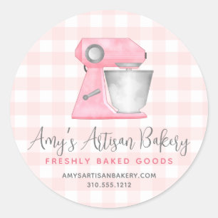Adesivo Redondo Batedeira de Cozinha Rosa Bege Gingham Xadrez Pada