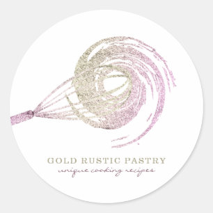 Adesivo Redondo Batedeira Glitter Sparkle Chef de Padaria Rosa Dou