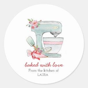 Adesivo Redondo Batedeira & saco de confeitar "Assado com amor" 