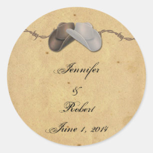 Adesivo Redondo Batedor Rustic Country Cowboy Hats Barbed Envelope