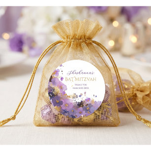 Adesivo Redondo Batem de Mitzvah Floral Roxo e Dourado