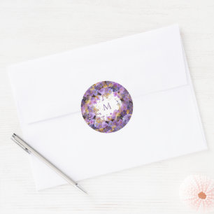 Adesivo Redondo Batem de Mitzvah Floral Roxo e Dourado
