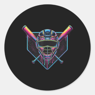 Adesivo Redondo Batendo na Máscara de Baseball na Rua do Ventilado