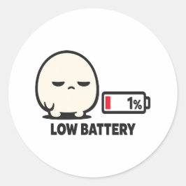 Adesivo Redondo Bateria Baixa 1% - Minimalista Personagem Fofo Can
