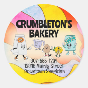 Adesivo Redondo Bateria de ingredientes para retro-panificação de