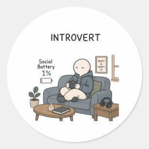 Adesivo Redondo Bateria Social de Introvertido 1% Meme de Introver
