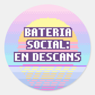 Adesivo Redondo Bateria Social: Em Descanso Pixel Sticker