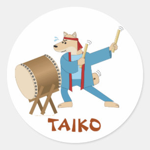 Adesivo Redondo Baterista de Taiko do cão dos desenhos animados d