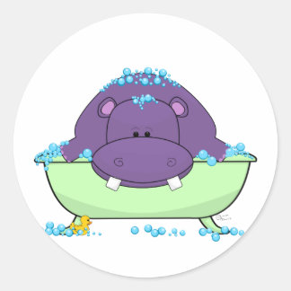 Adesivo Redondo Bathing Purple Hippo