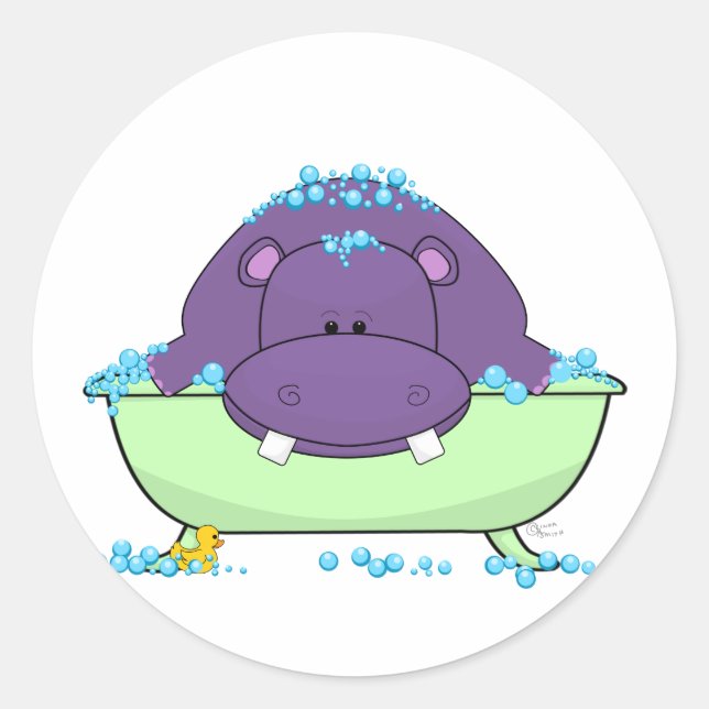 Adesivo Redondo Bathing Purple Hippo (Frente)
