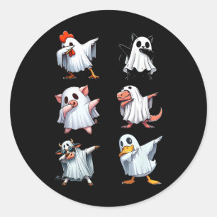 Adesivo Redondo Batidos Animais Fazenda Halloween Fantasma Engraça
