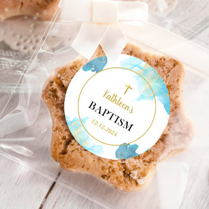 Adesivo Redondo Batismo Azul Elegante Moderno