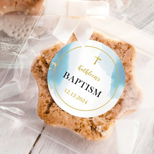 Adesivo Redondo Batismo Azul Elegante Moderno