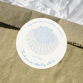 Adesivo Redondo Batismo Blue shell Batizado Obrigado