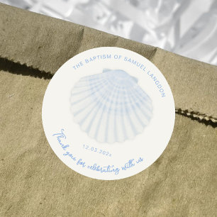 Adesivo Redondo Batismo Blue shell Batizado Obrigado