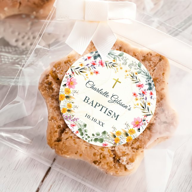 Adesivo Redondo Batismo Colorido de Flor Selvagem (Criador carregado)