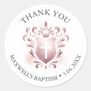 Adesivo Redondo Batismo Crest Aquarela Muito Obrigado Stickers Ros