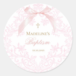 Adesivo Redondo Batismo da crista rosa com aquarela
