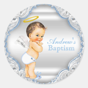 Adesivo Redondo Batismo de Anjo Menino Crisma