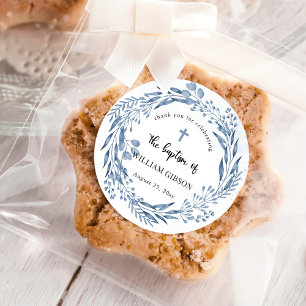 Adesivo Redondo Batismo de Florais Azuis