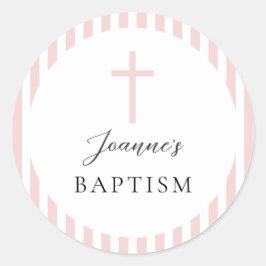 Adesivo Redondo Batismo de Garota Branca Rosa