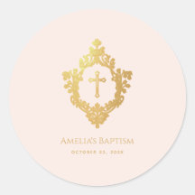 Batismo de Menina Rosa Elegante Crista de Ouro Fal