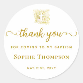 Adesivo Redondo Batismo Dourado Cruz Branca de Dove Elegante Obrig