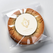 Batismo Elegante Crest Ivory Faux Gold Foil